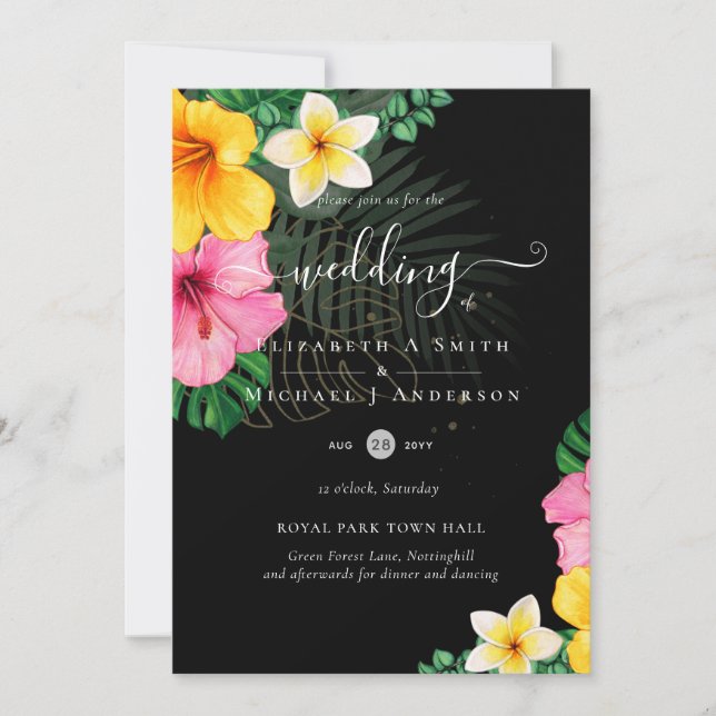 Invitation Plage de Paradise Tropical Mariage Florales vibran (Devant)