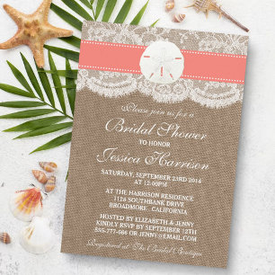Invitation Plage de sable Dollar - Coral