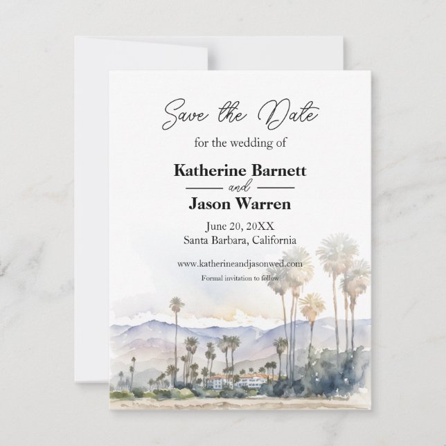 Invitation Plage de Santa Barbara Aquarelle Save the Date (Devant)