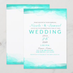 Invitation Plage de sarcelle Eau bleue aquarelle Mariage mode