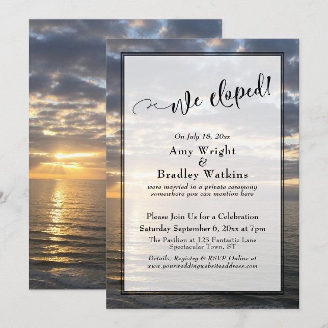 Invitation Plage de Sunrise Photo Nous sommes partis en cache (Devant / Derrière)