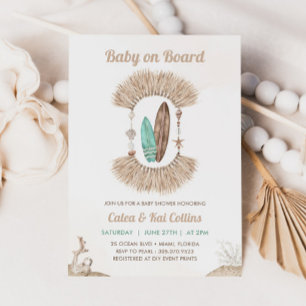 Invitation Plage de surf Bébé Bohème à bord Baby Shower