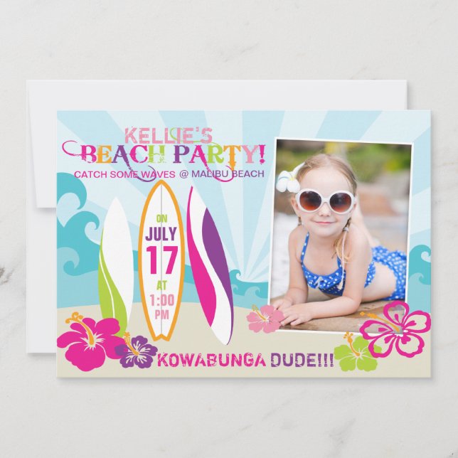 Invitation Plage de surfer Babe and Surf Boards Anniversaire  (Devant)