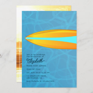 Invitation Plage de surfer turquoise et jaune Bash
