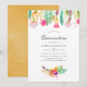 Invitation Plage d'été tropicale florale Quinceañera