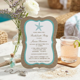 Invitation Plage Étoile de Mer Turquoise Toile de Jute Enterr