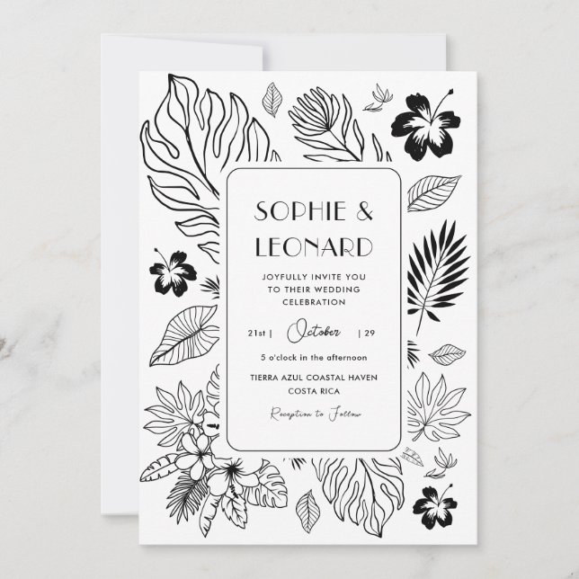 Invitation Plage exotique de la feuille tropicale Mariage de  (Devant)