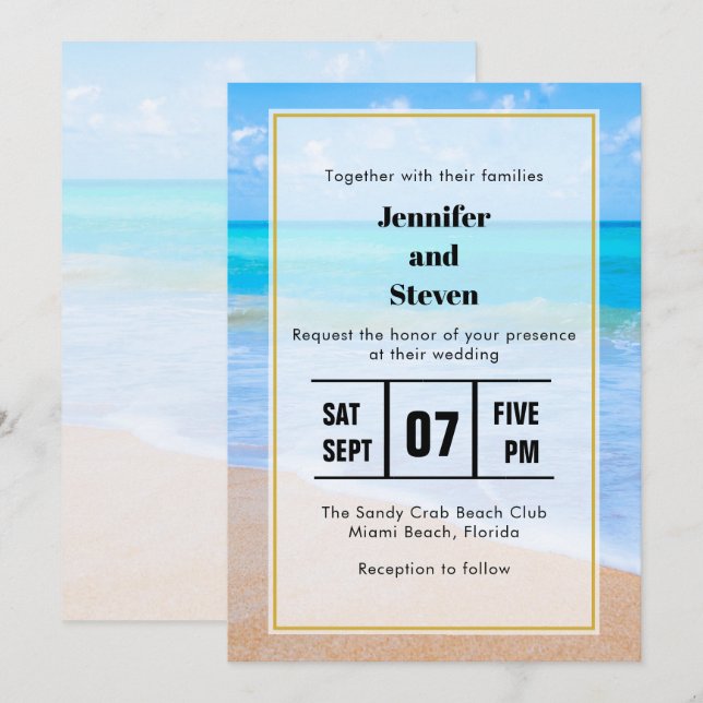 Invitation Plage Extraordinaire Scène tropicale Photo Mariage (Devant / Derrière)