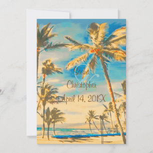 Invitation Plage hawaiienne vintage de PixDezines/bleu cerule