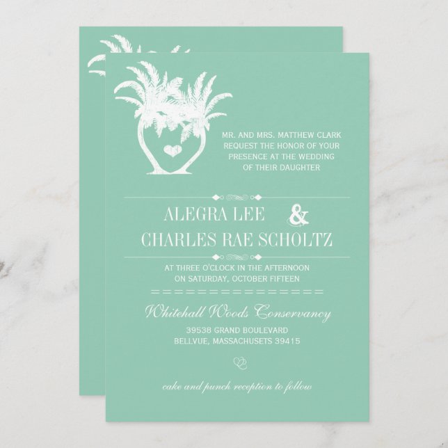 Invitation Plage Jade Green Palm Tree Destination Chalboard (Devant / Derrière)