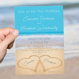 Invitation Plage Mariage 2 Coeurs Mariage de sable Ocean Blue