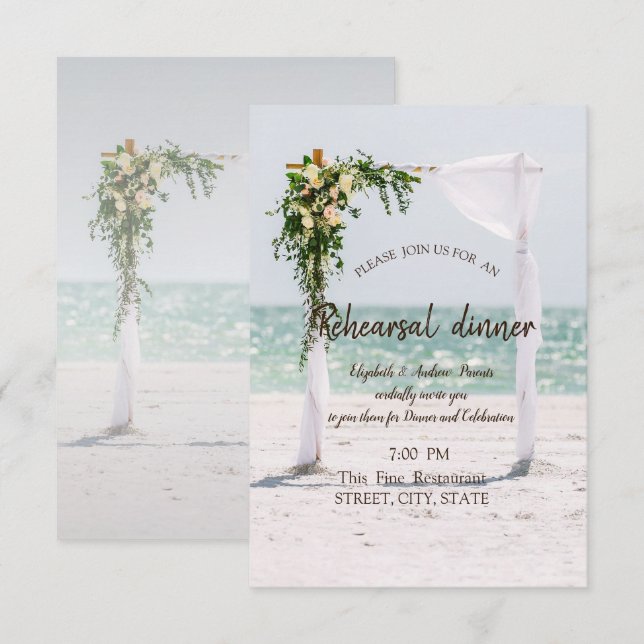 Invitation Plage Mariage Arbor Floral Rehearsal Dîner (Devant / Derrière)