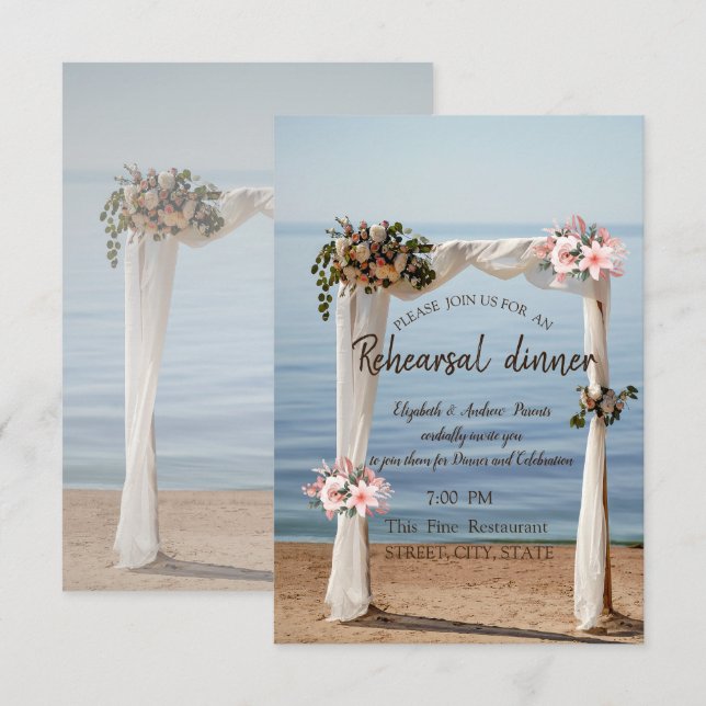 Invitation Plage Mariage Arc Floral Rehearsal Dîner (Devant / Derrière)