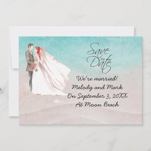 Invitation Plage Mariage avec mariée et marié sur la plage In (Devant)