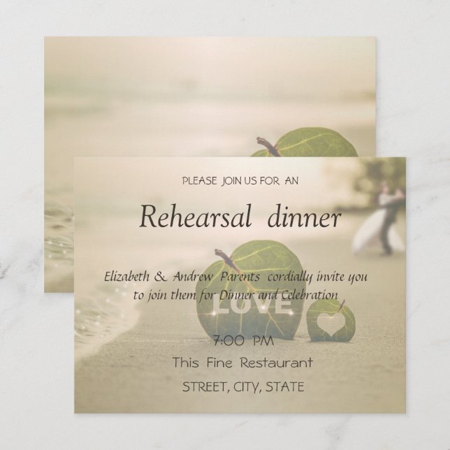 Invitation Plage Mariage Couple, Dîner De Répétition D'Amour (Devant / Derrière)