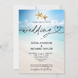 Invitation plage mariage destination tropical étoile mer