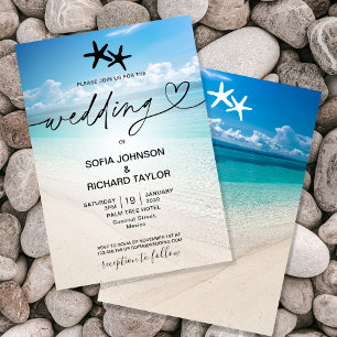 Invitation plage mariage destination tropical étoile mer