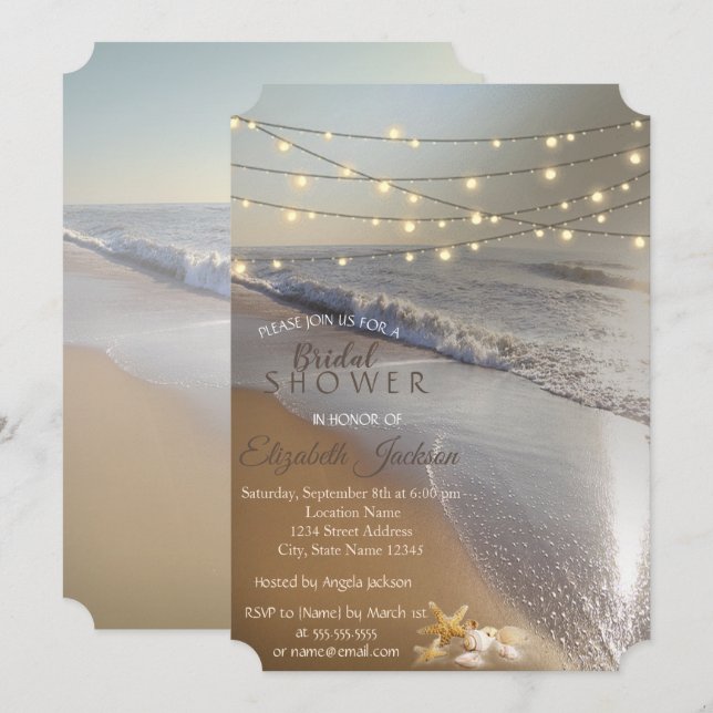 Invitation Plage Mariage Seashell String Fête des mariées (Devant / Derrière)