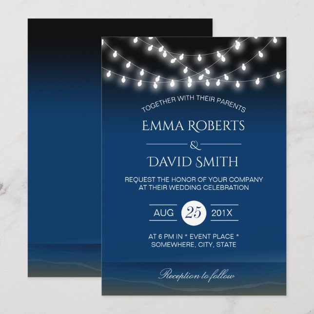 Invitation Plage Mariage String Lumières Été Nuit Breeze (Devant / Derrière)