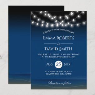 Invitation Plage Mariage String Lumières Été Nuit Breeze