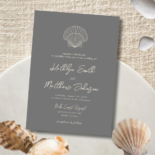 Invitation Plage moderne gris foncé Shell Destination Mariage