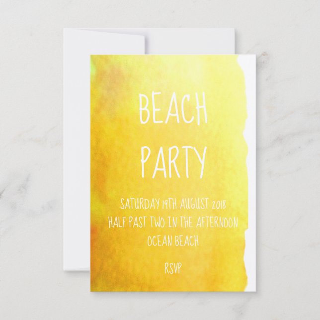 Invitation Plage moderne sable jaune aquarelle (Devant)