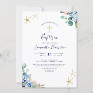 Invitation Plage Nautique Floral Genre Baptême neutre