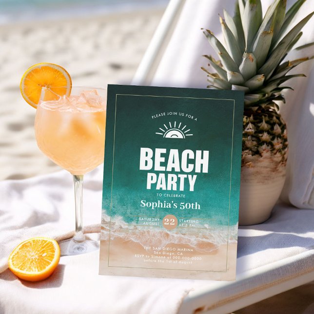 Invitation Plage nautique Océan Eau moderne 50e anniversaire (nautical birthday invitation 50th for her women tropical modern sleek elegant classy chic)