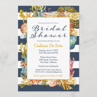 Invitation Plage nautique, Parties scintillant d'or marine - 