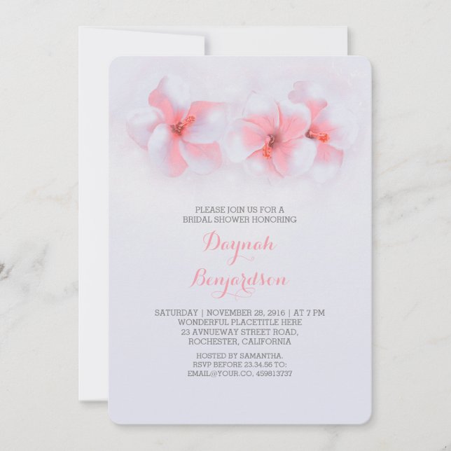 Invitation plage nuptiale corail fleur hibiscus (Devant)