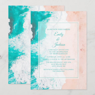 Invitation Plage Océan Tropical Bleu Blanc Marron Mariage #1