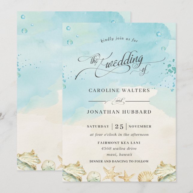 Invitation Plage Océan Tropical Destination Mariage (Devant / Derrière)