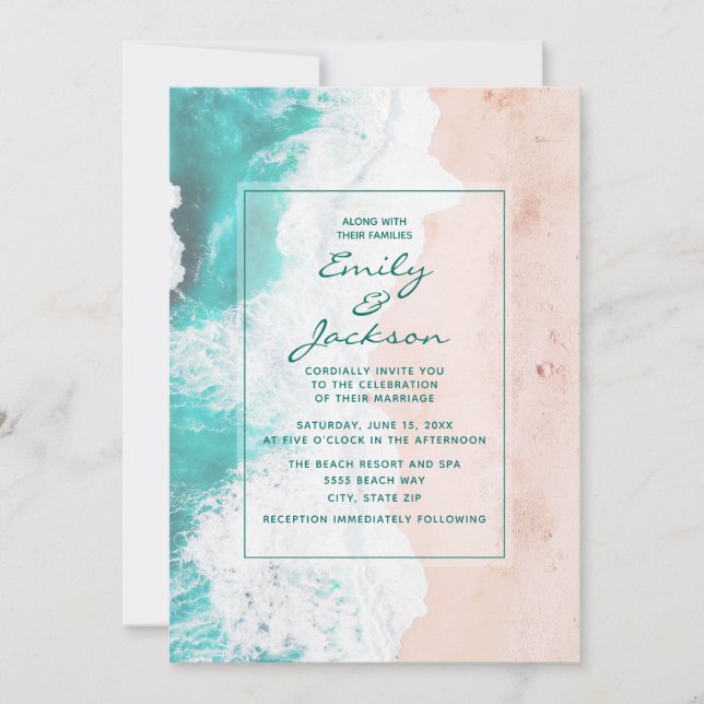 Invitation Plage Océan Tropical Turquoise Blanc Brown Mariage (Devant)