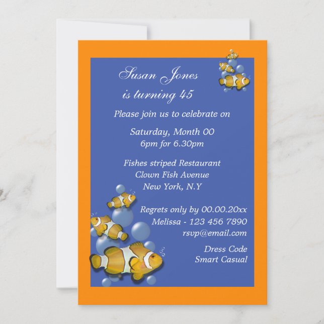 Invitation Plage orange bleue anniversaire PERSONNALISER (Devant)
