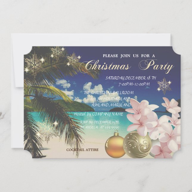 Invitation Plage Palm, Plumeria, Bals de Noël Fête d'entrepri (Devant)