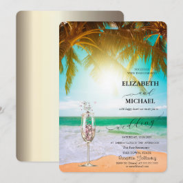 Invitation Plage, Palm, Soleil, Éclairage à cordes, Mariage d