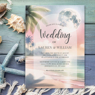 Invitation Plage Palm Trees Tropical Watercolor Mariage