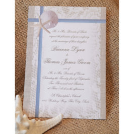 Invitation Plage romantique et Mariage bleu dentelle