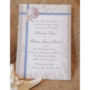 Invitation Plage romantique et Mariage bleu dentelle