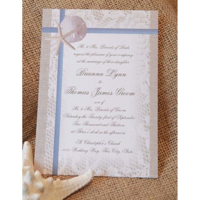 Invitation Plage romantique et Mariage bleu dentelle (Créateur téléchargé)