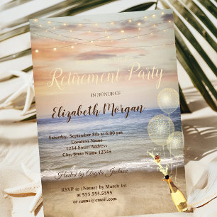 Invitation Plage Sable Ciel Ballons, Fête de retraite au vin 