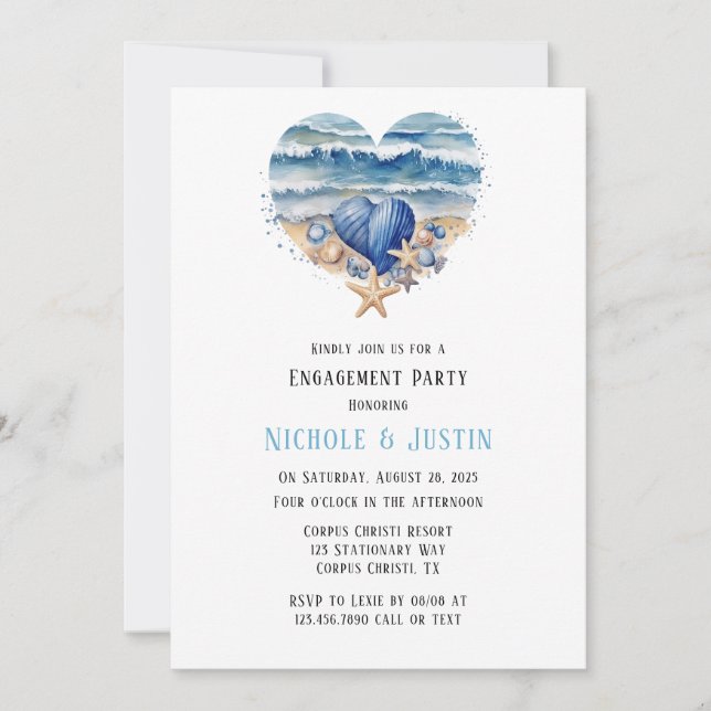 Invitation Plage Scène Starfish Engagement Party (Devant)