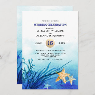 Invitation Plage Seaside Starfish Mariage aquarelle