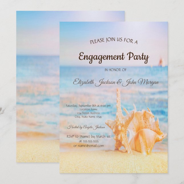 Invitation Plage, Seastar, Fiançailles de coquillages (Devant / Derrière)