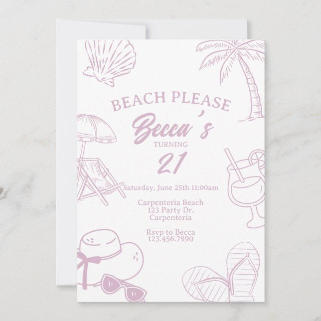 Invitation Plage s'il vous plaît, Fête Adulte, Fête de Plage, (Devant)