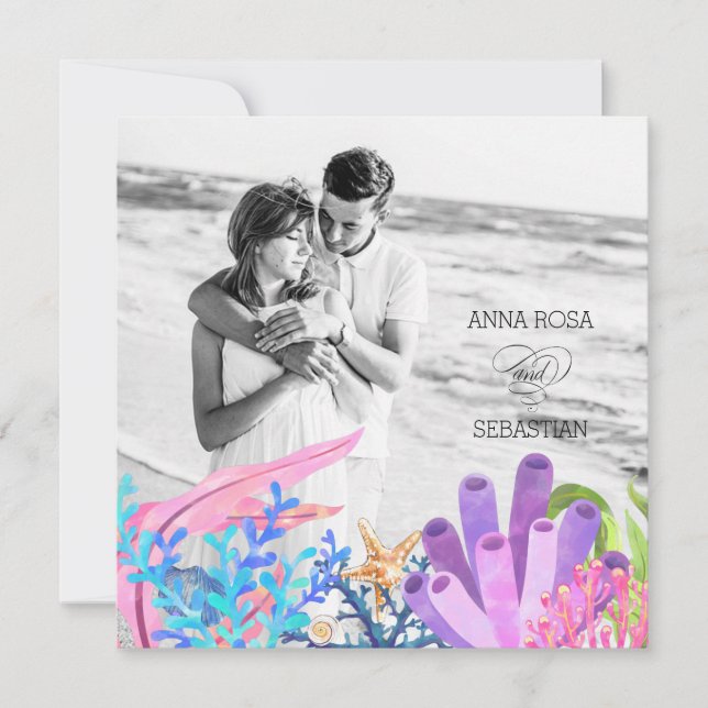 Invitation *~* Plage sous mer AR7 QR RSVP MARIAGE PHOTO (Devant)