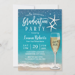 Invitation Plage Starfish & Champagne Glass Graduation