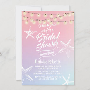 Invitation Plage Starfish Pastel Holographic Fête des mariées