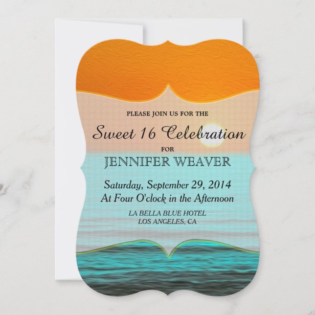 Invitation Plage Sunrise Peinture dans le ciel orange et eau  (Devant)