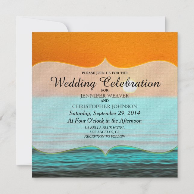 Invitation Plage Sunrise Peinture dans le ciel orange et eau  (Devant)